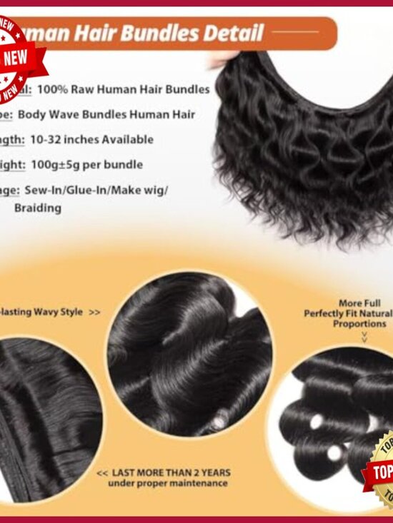 100% Brazilian Virgin Human Hair Bundles 18-24 Inch Body Wave Extensions main image 5